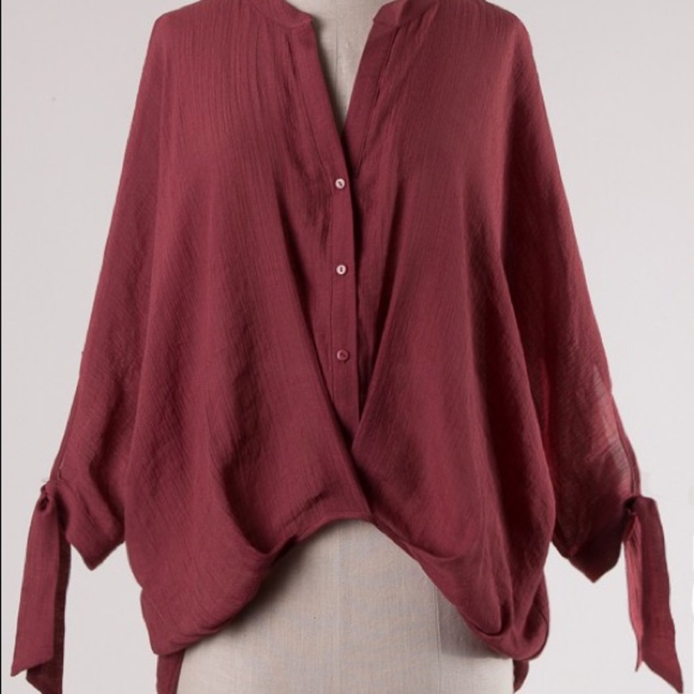 Marsala Button up High Low Top